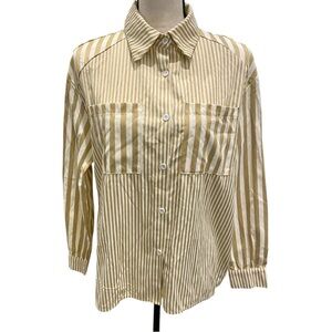 Cider Beige and White Striped High Low Button Down Shirt